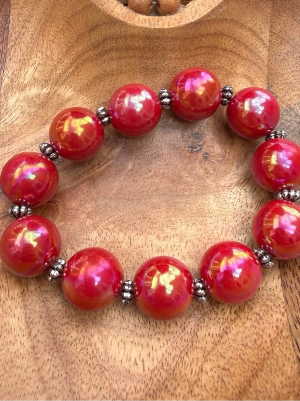 Red Beaded Stretch Bracelet - Women Jewelry